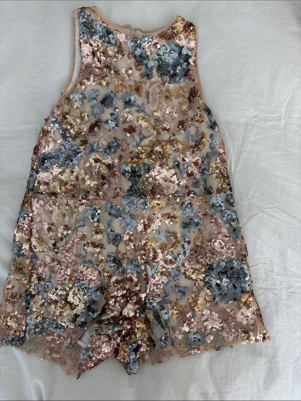 Zara Sequin Floral Embellished Romper in Blush and Metallics size 8